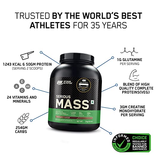 OPTIMUM NUTRITION (ON) Serious Mass Gainer powder (Veg) - 3 kg (Chocolate)