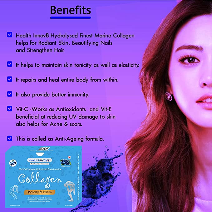 Health Innov8 Hydrolyzed Marine Collagen( 250gm )20 Sachet (Blueberry)