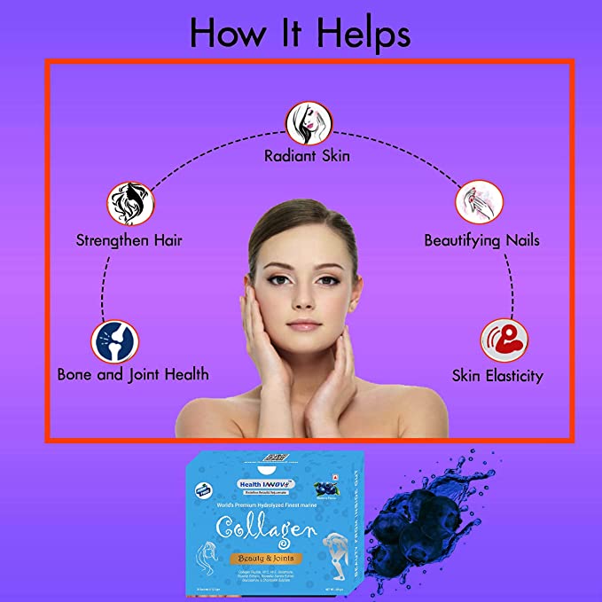 Health Innov8 Hydrolyzed Marine Collagen( 250gm )20 Sachet (Blueberry)