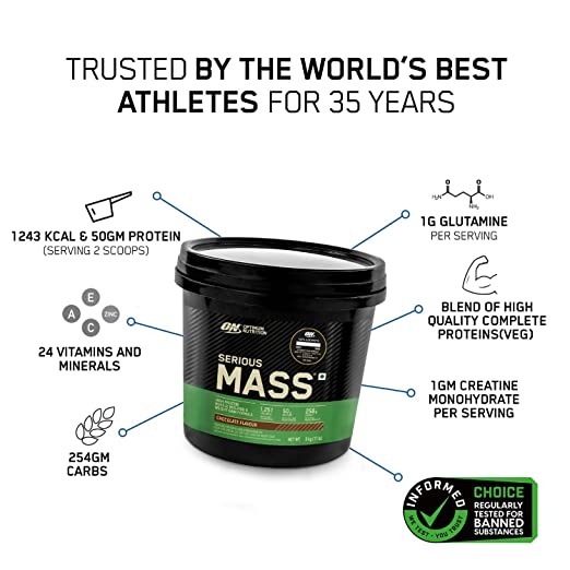 OPTIMUM NUTRITION (ON) Serious Mass Gainer powder (Veg) - 5 kg (Chocolate)