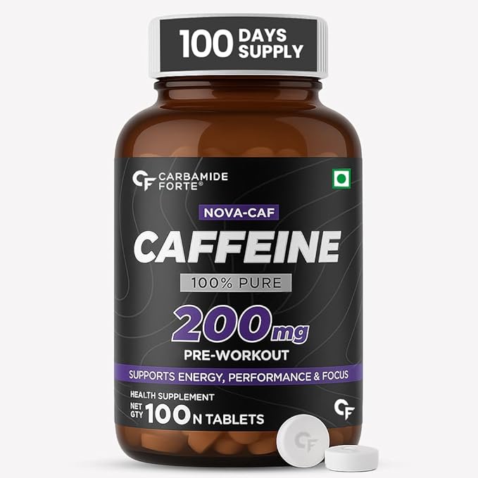 Carbamide Forte Caffeine Tablets | Pre Workout For Men & Women | 200mg Caffeine Pills | Gym Supplement for Men and Women | 100 Veg Tablets For Pre Workout