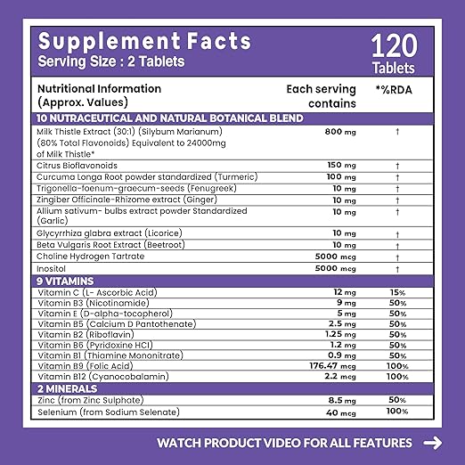 Carbamide Forte Liver Detox Supplement with Milk Thistle | 800mg Milk Thistle Extract (30:1) | Liver Detox Tablets with Added Multivitamins & Amino Acids β 120 Veg Tablets