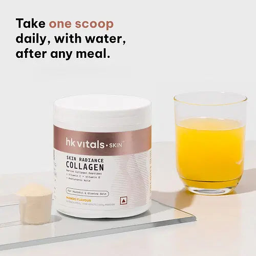 HK Vitals Skin Radiance Collagen Powder, Marine Collagen (Mango, 200 g), Collagen Supplements for Women & Men with Biotin, Vitamin C, E, Sodium Hyaluronate, for Healthy Skin, Hair & Nails