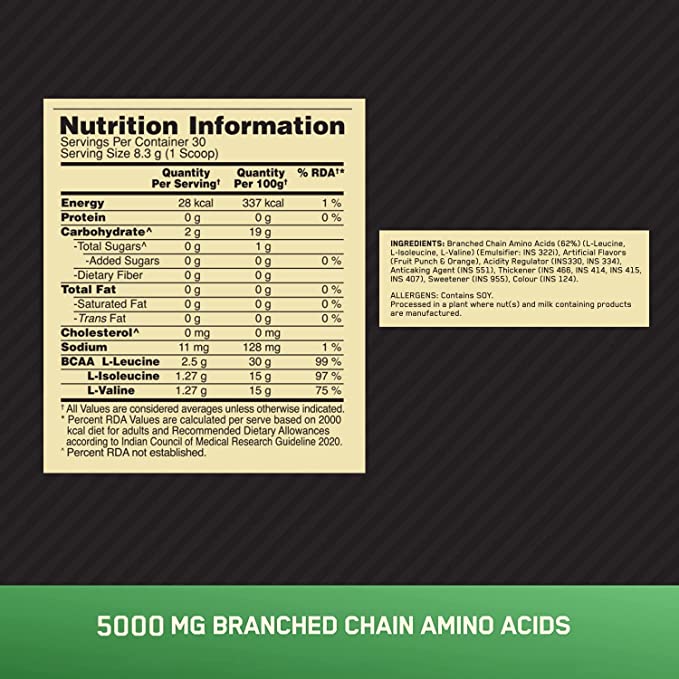 Optimum Nutrition BCAA (250gm, Fruit Punch)