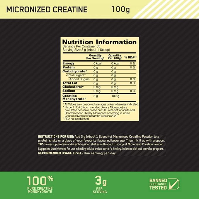 Optimum Nutrition (ON) Micronized Creatine Powder - 100 Gram