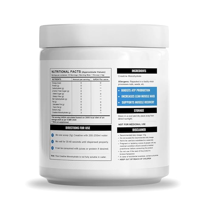 Wellcore Micronised Creatine Monohydrate,100% Pure Creatine (100 g, Unflavored)