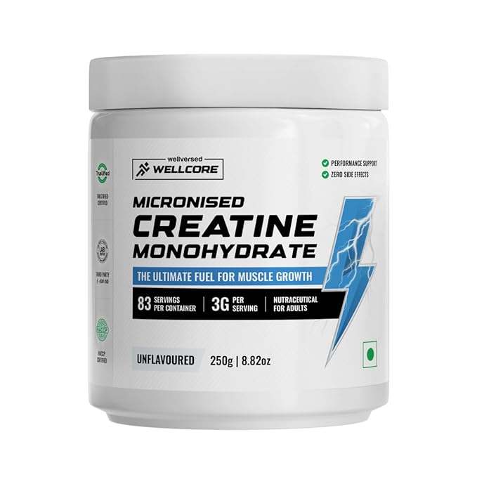 Wellcore Micronised Creatine Monohydrate 100% Pure Creatine (250 g, Unflavored)