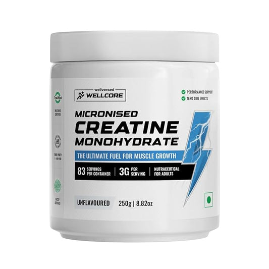 Wellcore Micronised Creatine Monohydrate 100% Pure Creatine  (250 g, Unflavored)