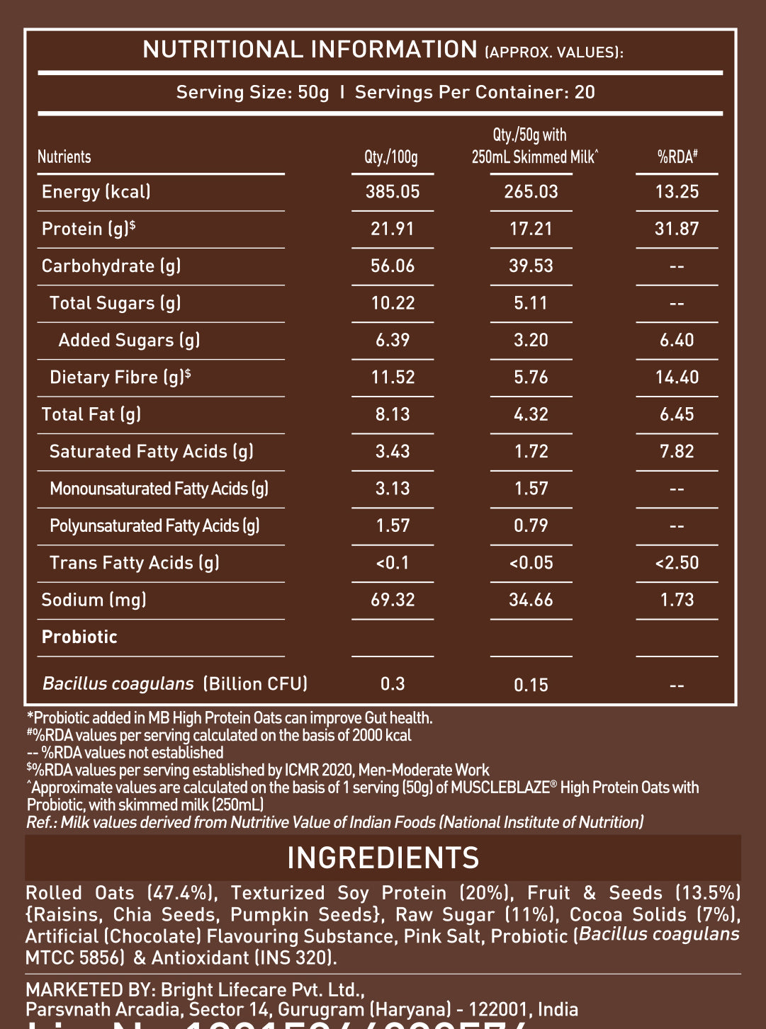 MuscleBlaze High Protein Oats 100 GM