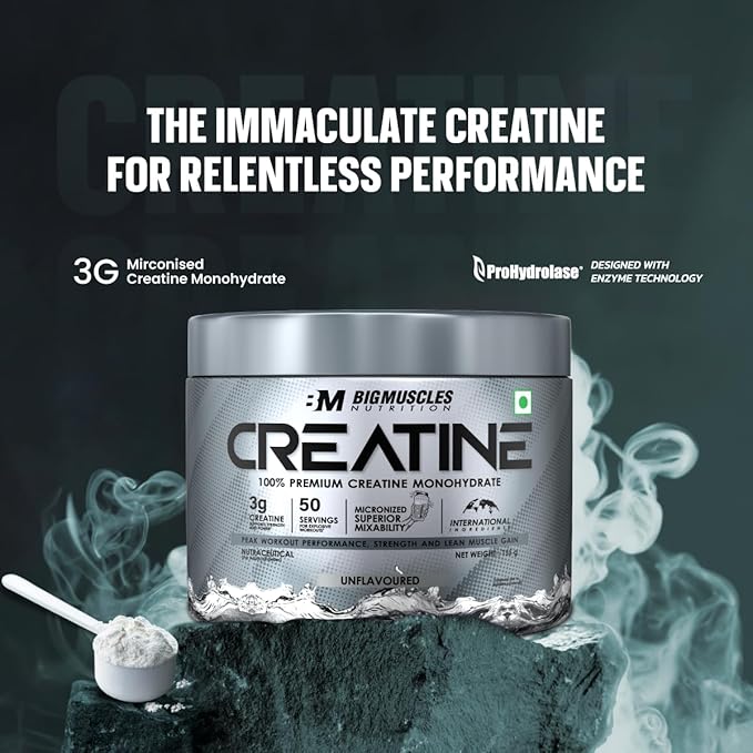 Bigmuscles Nutrition Creatine Powder [100 Grams, 33 Servings] | Micronized Creatine Monohydrate to Support Lean Muscle Repair & Recovery | Increase Strength and Athletic Performance