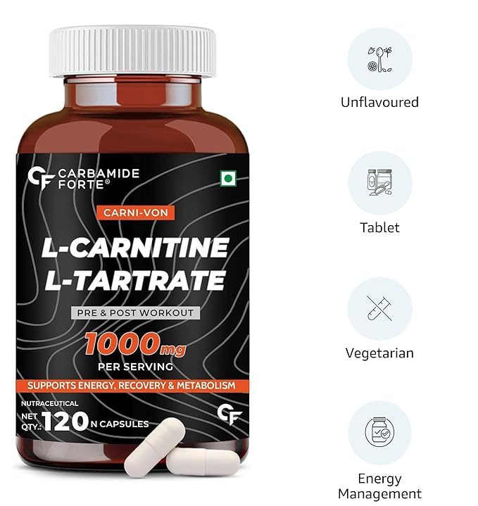 CF Carbamide Forte L Carnitine Supplement 1000mg Capsules for Men & Women | Pre Workout Supplement -Veg Capsules 120 Count