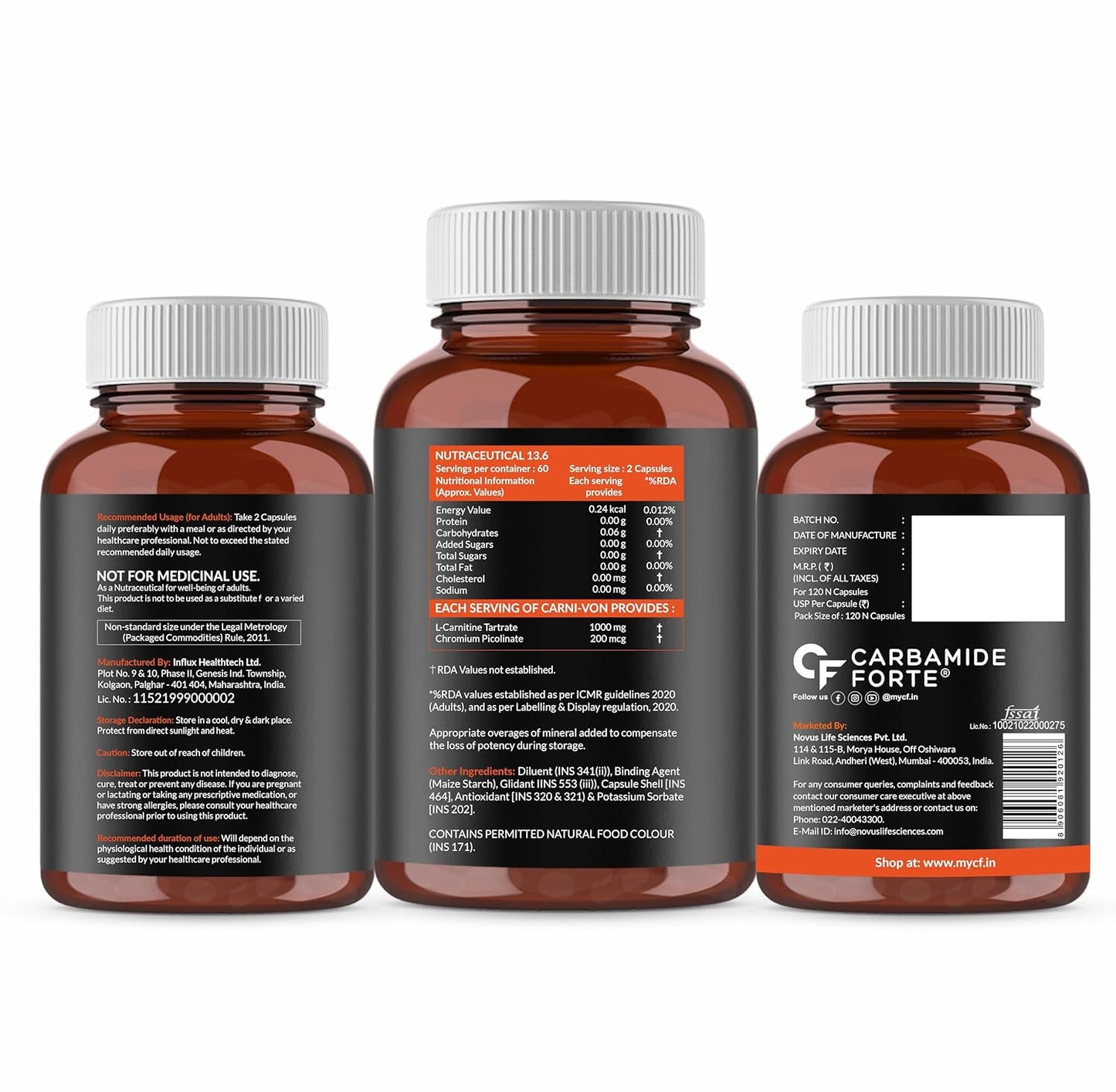 CF Carbamide Forte L Carnitine Supplement 1000mg Capsules for Men & Women | Pre Workout Supplement -Veg Capsules 120 Count