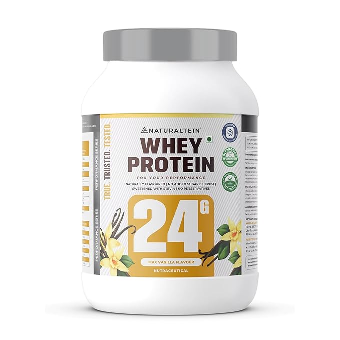 NATURALTEIN Natural Whey Protein 1 kg | Max Chocolate 24g | 24g Protein Per Serving | No Added Sugar | Sweetened with Stevia | Non-GMO | Soy-Free | Gluten-Free | Super Mixability | 100% Natural