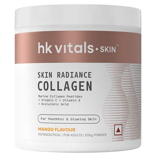 HK Vitals Skin Radiance Collagen Powder, Marine Collagen (Mango, 200 g), Collagen Supplements for Women & Men with Biotin, Vitamin C, E, Sodium Hyaluronate, for Healthy Skin, Hair & Nails
