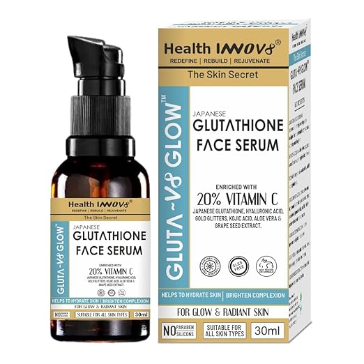 Health Innov8 Gluta~V8 Glow Glutathione Face Serum Pore Minimizing Acne Marks Oil Balancing Face Serum for Women & Men Reduces Pigmentation