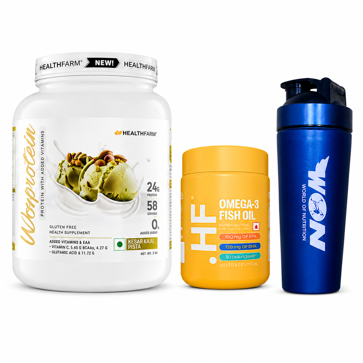 Health Farm Whey Plus 2kg + Free Health Farm Omega 3 + Free Shaker